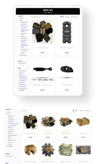 Rifles Only website product page mockup after eCommerce platform migration in landscape and portrait modes .