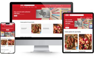 H-E-B homepage mockup after mobile friendly website design on desktop, tablet, and mobile devices.