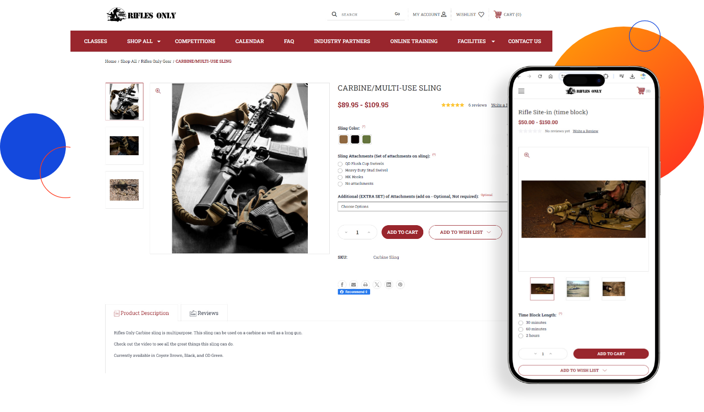 Rifles Only website product details page mockup after eCommerce platform migration in desktop and mobile devices.