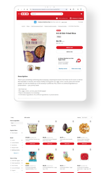 H-E-B product page mockup after a mobile-friendly website design in landscape and portrait mode.