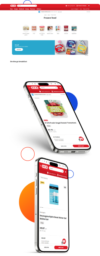 H-E-B mobile friendly website design mockup on three different devices.