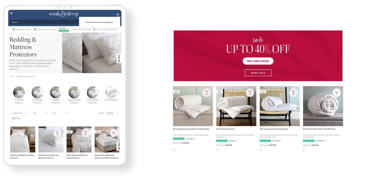 Soak & Sleep product page mockup after Magento 2 platform upgrade in landscape and portrait mode.