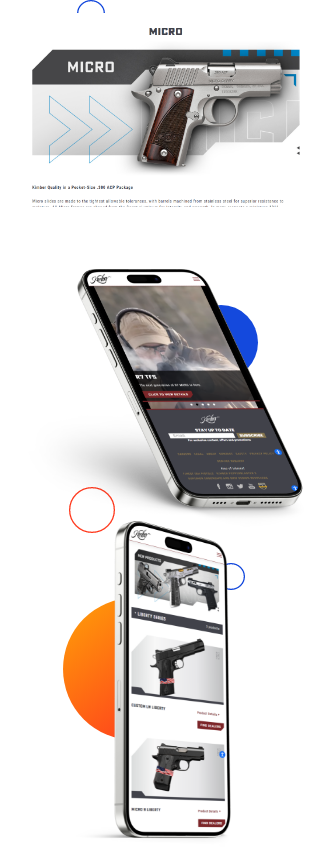 Kimber America website mockup after Magento RMA Integration on three different devices.