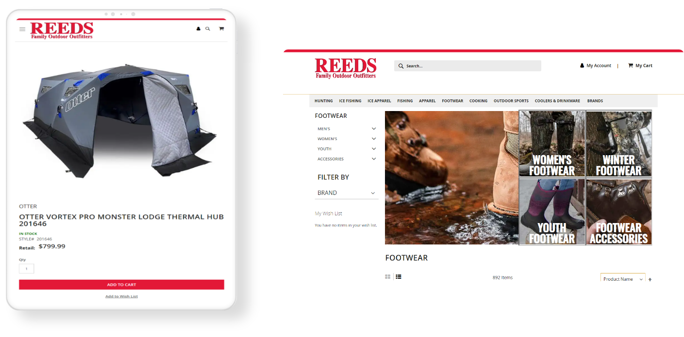 REEDS website product page mockup after asynchronous order processing in landscape and portrait mode.