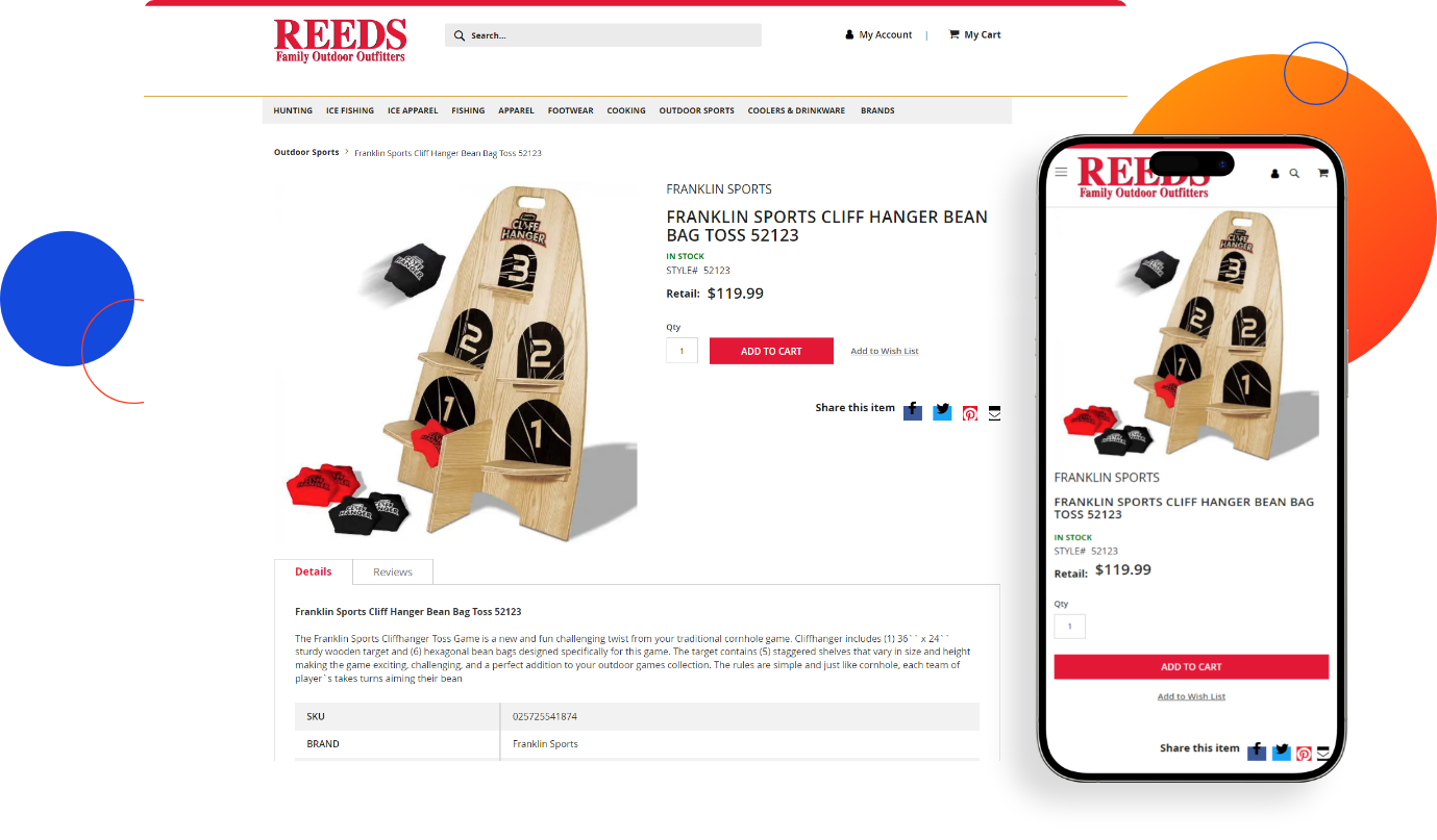 Reeds website product details page mockup after Asynchronous order processing on desktop and mobile devices