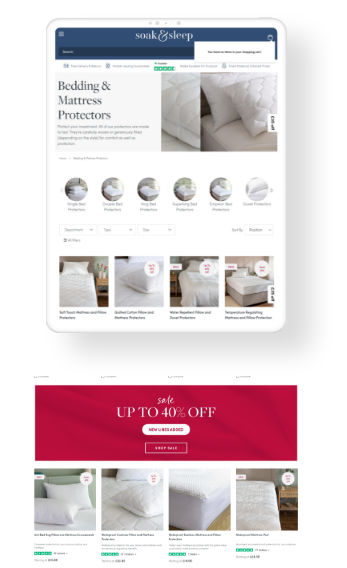 Soak & Sleep product page mockup after Magento 2 platform upgrade in landscape and portrait mode.