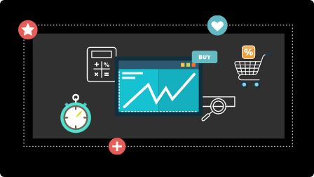 Featured image of Audit service page with icons of analytics, shopping cart, calculator, and stopwatch.