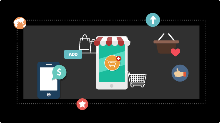 Featured image of eCommerce growth service page with icons of mobile shopping, cart, and sales growth.