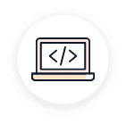 Icon of a laptop with code symbol, representing web development.