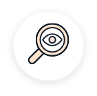 Icon of magnifying glass with an eye, symbolizing search or visibility.