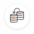 Icon of two database stacks with an arrow, symbolizing data migration or transfer.