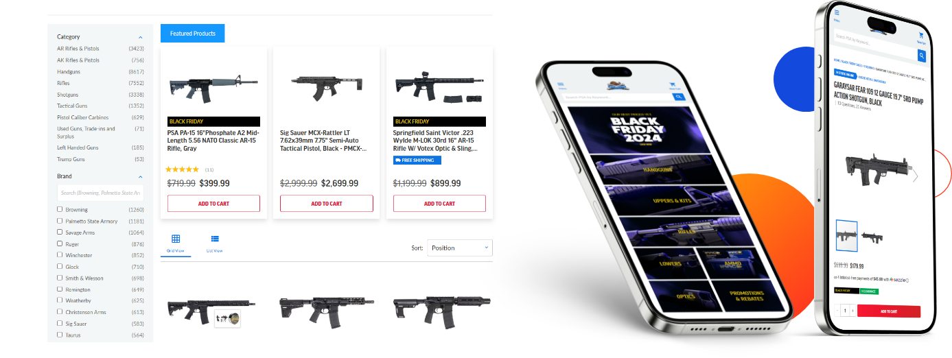 Palmetto State Armory website mockup on desktop and mobile devices by Wagento