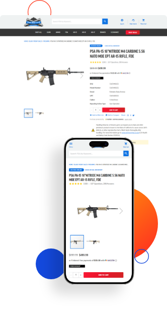 Palmetto State Armory product details page mockup on desktop and mobile devices by Wagento