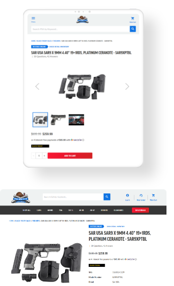 Palmetto State Armory product details page mockup on desktop and tablet devices by Wagento